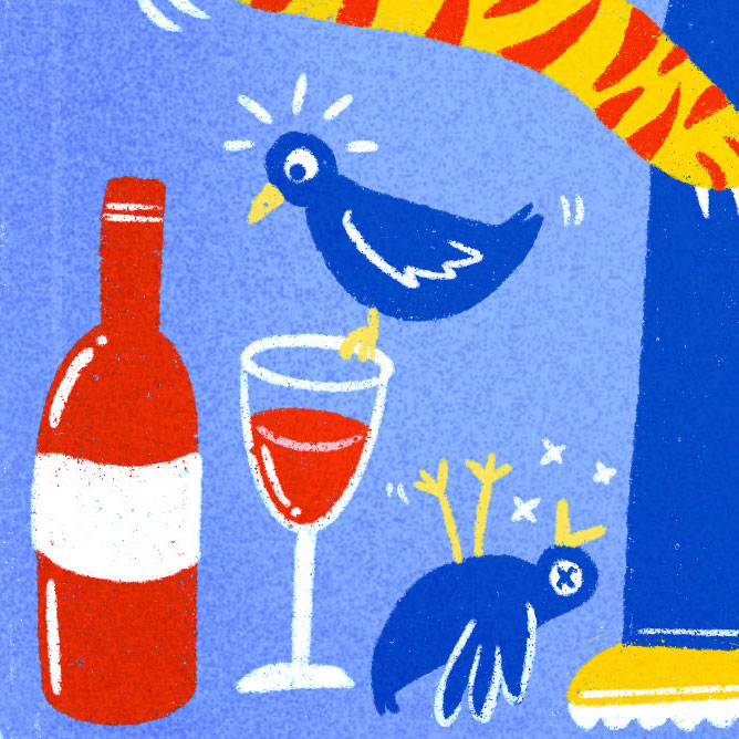 detail vogels en wijn